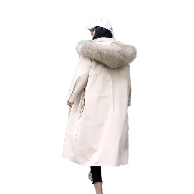 

Big Real Natural Raccoon Fur 2019 New Winter Coat Jacket Women Long Female Coat White Duck Down Jacket Plus Size Warm Parka