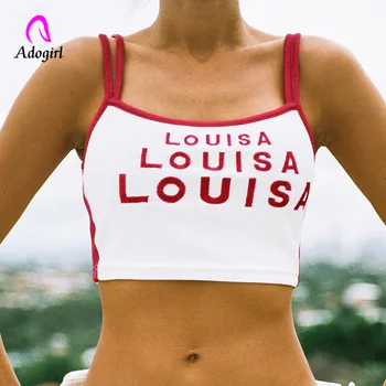 

White Letter Embroidery Camis Cotton Slim Women Crop Tops Summer New 2020 Streetwear Casual Ladies Spaghetti Straps Tank Tops