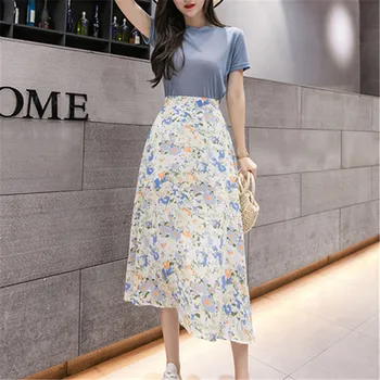 

Skirts Vogue Style Flower Print Simple Loose High Waist A-Line Female All Match Women Summer Fashion Casual 2020 New Mujer