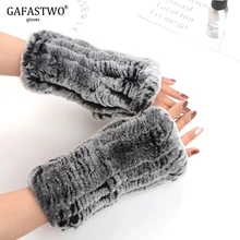 Осенне-зимние новые женские теплые модные перчатки из меха кролика Рекс, меховые перчатки на полпальца, Корейская версия