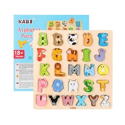 Planche de préhension en bois Montessori 26, Puzzle Alphabet Animal, jeu assorti, jouets éducatifs pour enfants 