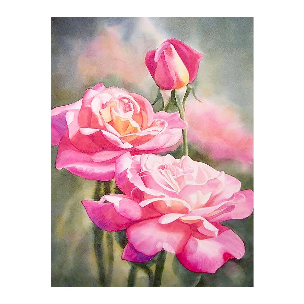 Алмазная картина с розовыми розами и цветами Круглая Мозаика для творчества 5D