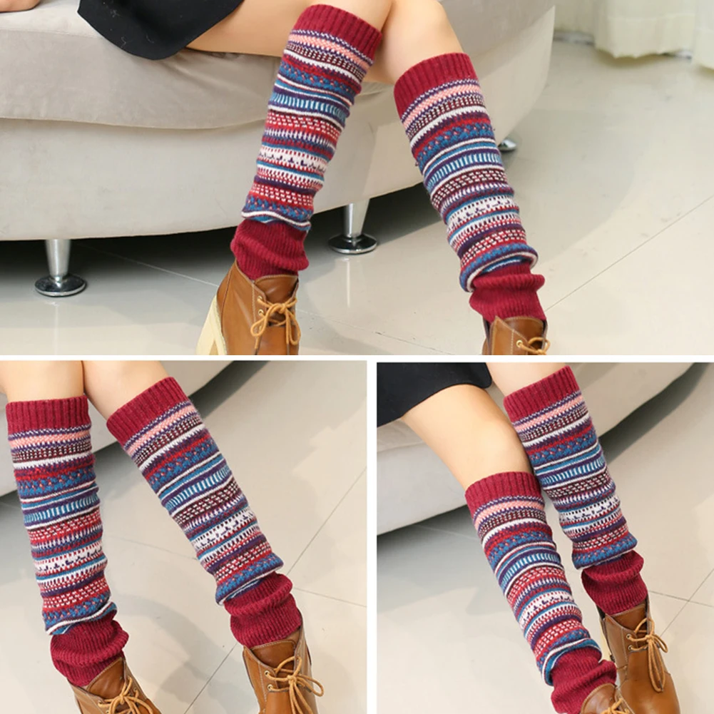 Purplish Red Популярные модные гетры для женщин, теплые вязаные зимние однотонные вязаные гетры для взрослых женщин 48 см - Цвет: Purplish Red