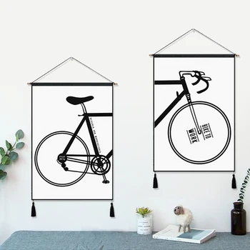 

Black White Bike Bicycle Modern Simplicity Art Hanging Cloth Cotton Line Painting Poster Home Decor Wall Hanging Tapestry Gift