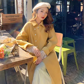 

2019 New High Grade Double-Sided Woolen Coat In Long Wool Coat Doll Collar Fashion A-Line Loose Woolen Coat Women Winter Warm