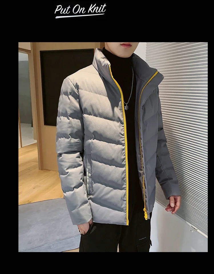 Winter Mens Cotton-padded Coat Stand Collar Warm Short Parka Outwear Casual Embroidery For Male Clothing U10
