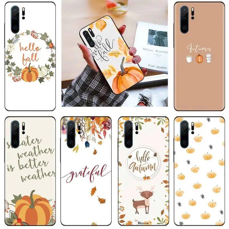 Pumpkin Happy Autumn leaf Silicone Black Phone Case Funda For Huawei P9 P10 P20 P30 Lite 2016 2017 2019 plus pro P smart | Мобильные