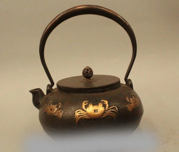 803++++++9&quot Archaic Japan Japanese Iron Lucky Crab Kettle Wine Tea Pot Flagon Statue | Дом и сад