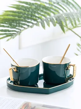 

Nordic Coffee Cup Set Macaron Color Luxury Creative Gift For Lovers Golden Design Porcelain Simple Afternoon Tea Mug Saucer Set