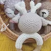 Handmade Baby Wooden Teether DIY Crochet Deer ELK Rattle Newborn Rodent Teething Ring Mobile Gym Educational Toys for Kids 3