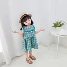 Стиль Детские клетчатые платья для девочек модный летний жилет для девочки, платья От 1 до 6 лет PP658