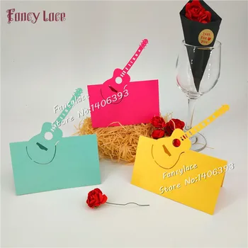 

50pcs Laser Cut Guitar design Wedding Ceremony Party Place Name Seat Cards pearlscent Paper Wedding Table Invitation Cards