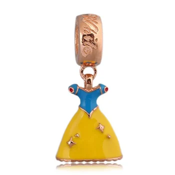 

New 925 Sterling Silver Bead Charm Rose Gold Yellow Enamel Snow White's Dress Pendant Beads Fit Pandora Bracelet DIY Jewelry