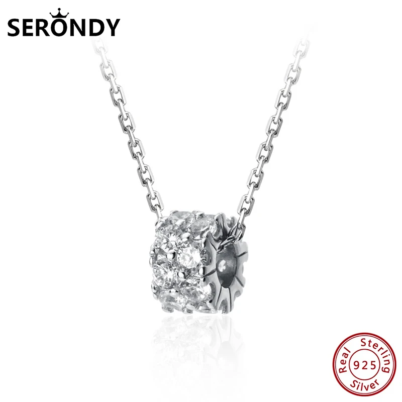 

SERONDY 925 Sterling Silver Cylinder Crystal Pendants Choker Female Necklace For Women's Accessories Jewelry 2020 Gift XL10874