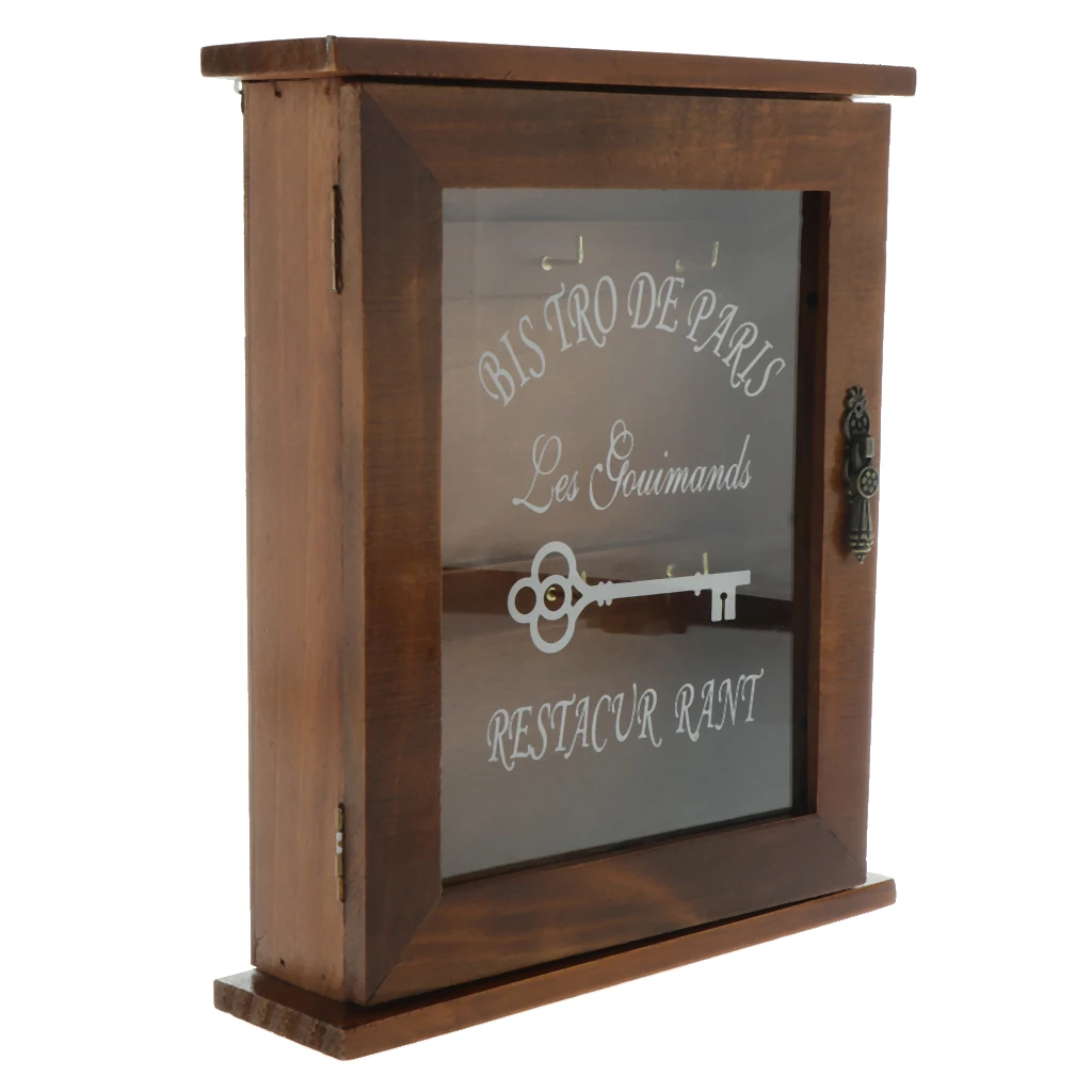 Pastoral Style Key Cabinet Wooden Key Holder Box Decorative Key Rack with 6 Hooks, 21x6x25cm