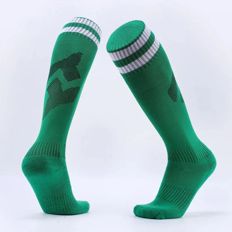 Детские футбольные носки футбольный носок для мальчиков, Детские однотонные носки выше колена длинные футбольные Гольфы мужские Гольфы бейсбольные F-5 - Цвет: Зеленый