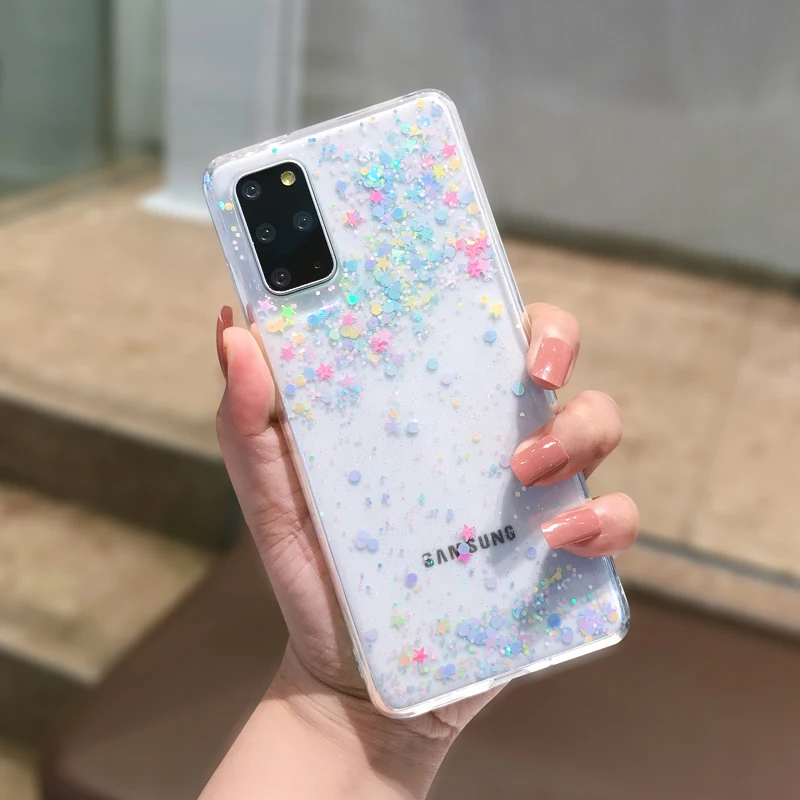 Прозрачный чехол для Samsung Galaxy A70 A10S A20S A30S note 8 S20 Note 10 Plus 20 A21 A51 A71 с блестками и