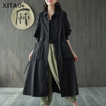 

XITAO New Women Irregular Trench Fashion New 2020 Spring Solid Color Pocket Loose Elegant Minority Style Pleated Coat ZLL4855