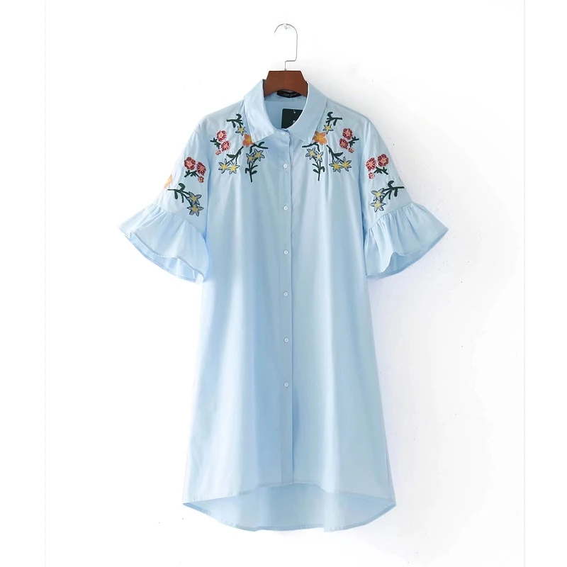 2017 женское винтажное свободное мини-платье с цветочной вышивкой повседневное