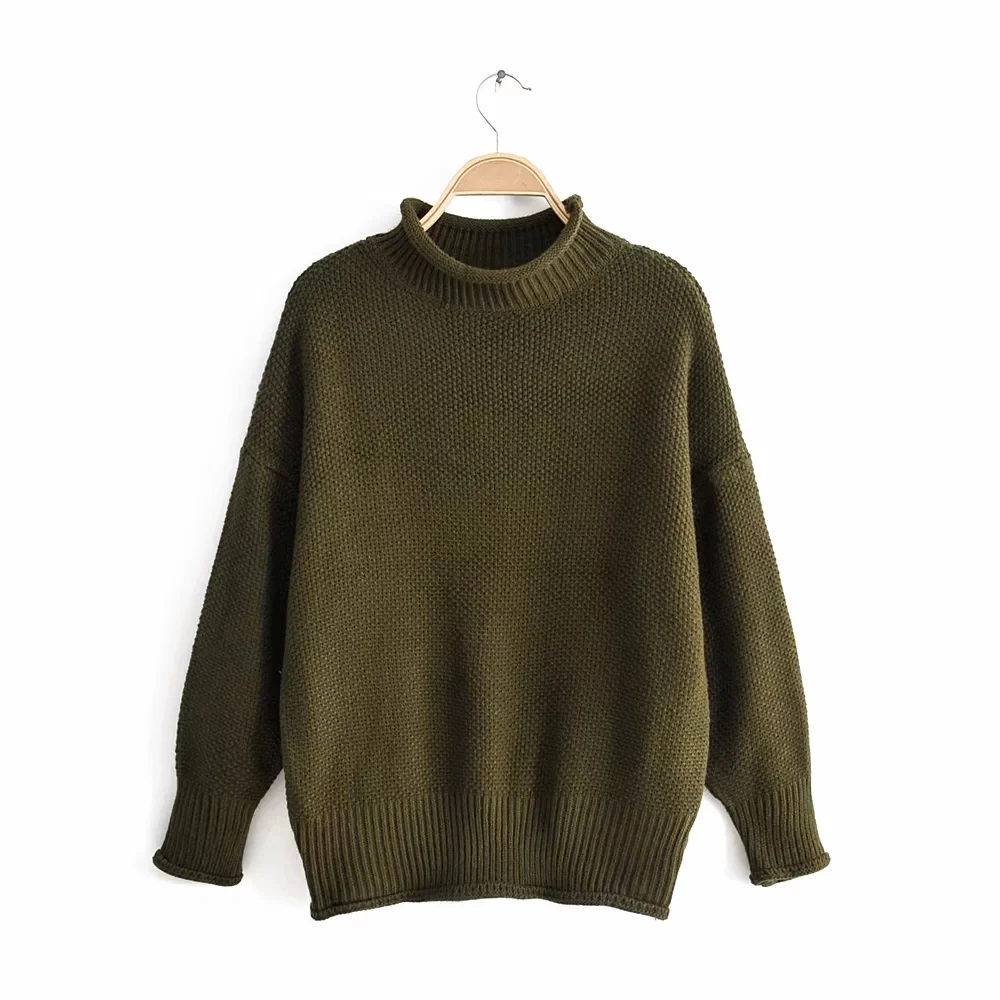 Увядшие зимние свитера женские модные блоггер винтажные однотонные водолазки оверсайз свободные pull femme свитера женские пуловеры Топы - Цвет: Армейский зеленый