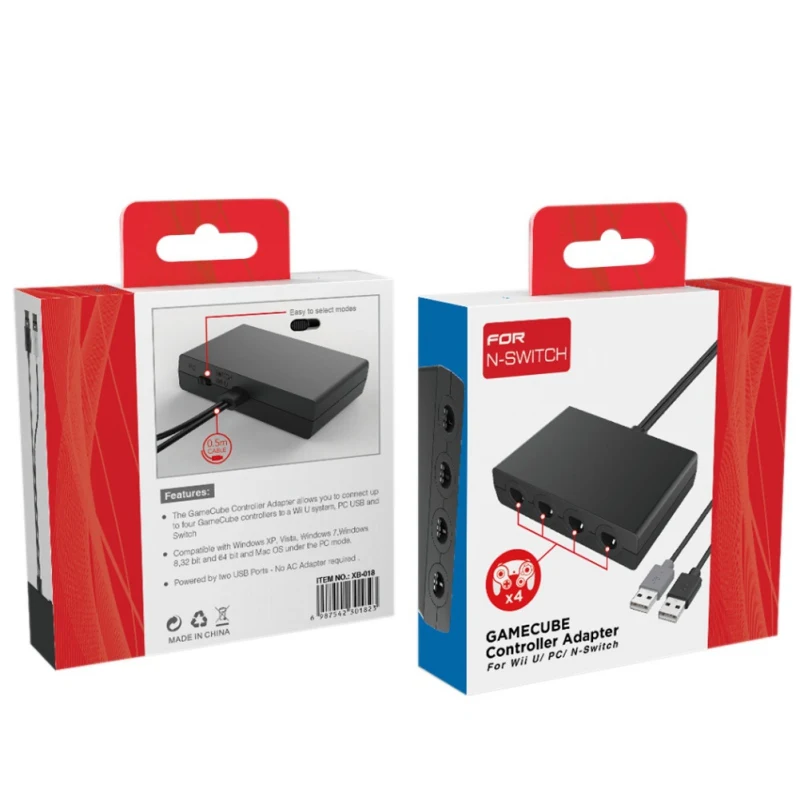 Gamecube контроллер Adapteruff0c wii U Gamecube контроллер адаптер для wii U, ПК, коммутатор, 4 порта прочный