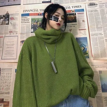 

Oversized Sweater Women Autumn Winter Turtleneck Knitted Pullover New 2020 Korean Style Streetwear Loose Casual Sweaters