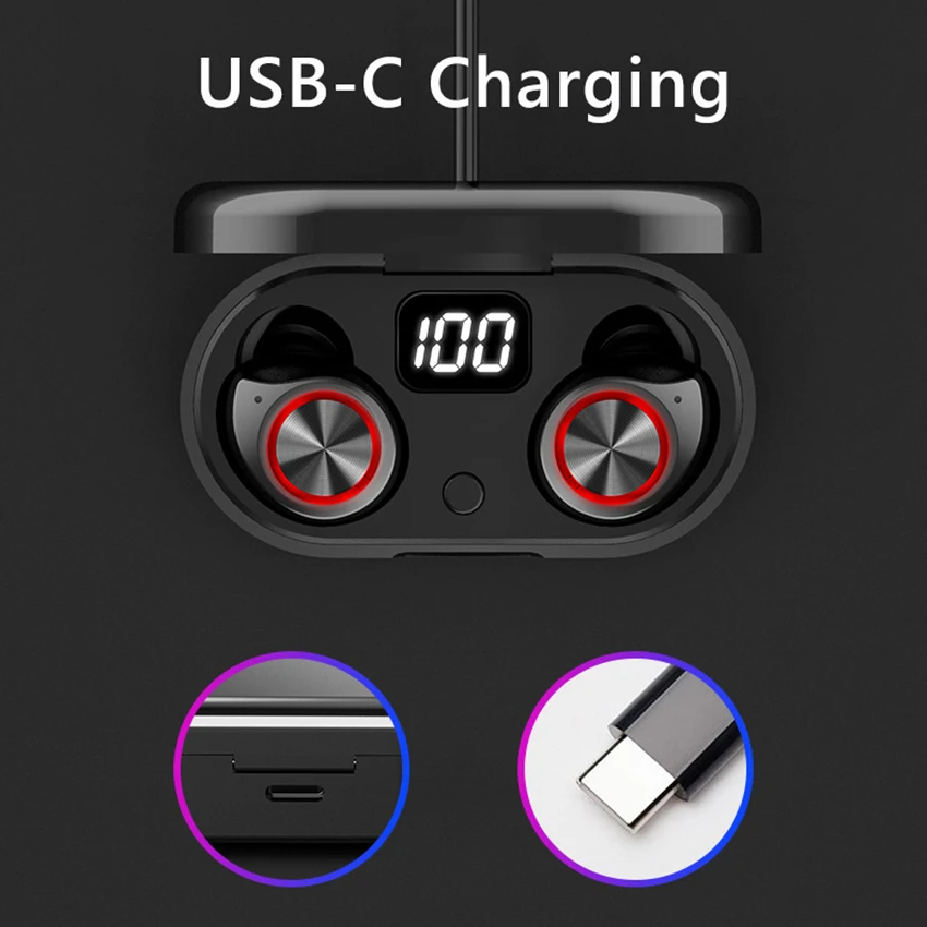 Aimitek Bluetooth 5 0 Earphones True Wireless Earbuds Stereo TWS Mini Sports Headsets with USB C Charging Power Bank LED Display