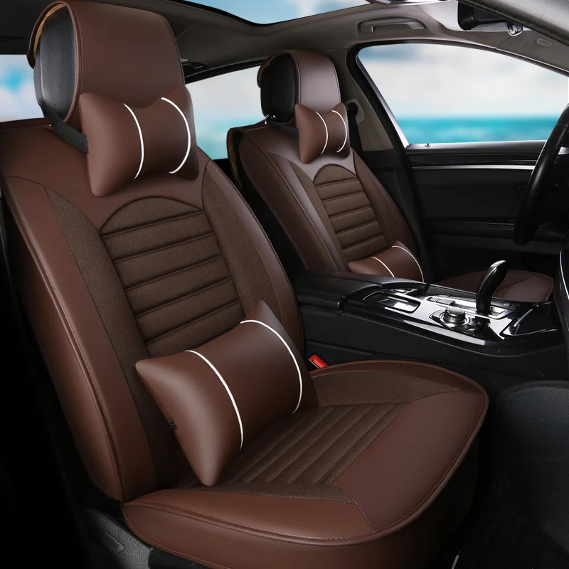  Full Coverage PU Leather car seat cover flax fiber auto seats covers for Nissan almera leaf sentra 