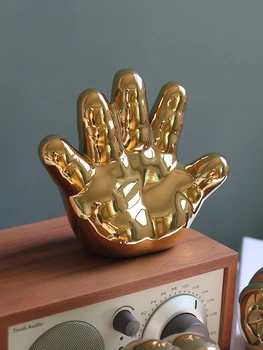 

MEILING Ceramic Gold Silver Hands Figurine Statue Paper-scissors Collectible Art Home Hotel Office Decor Creative Gifts for Boss