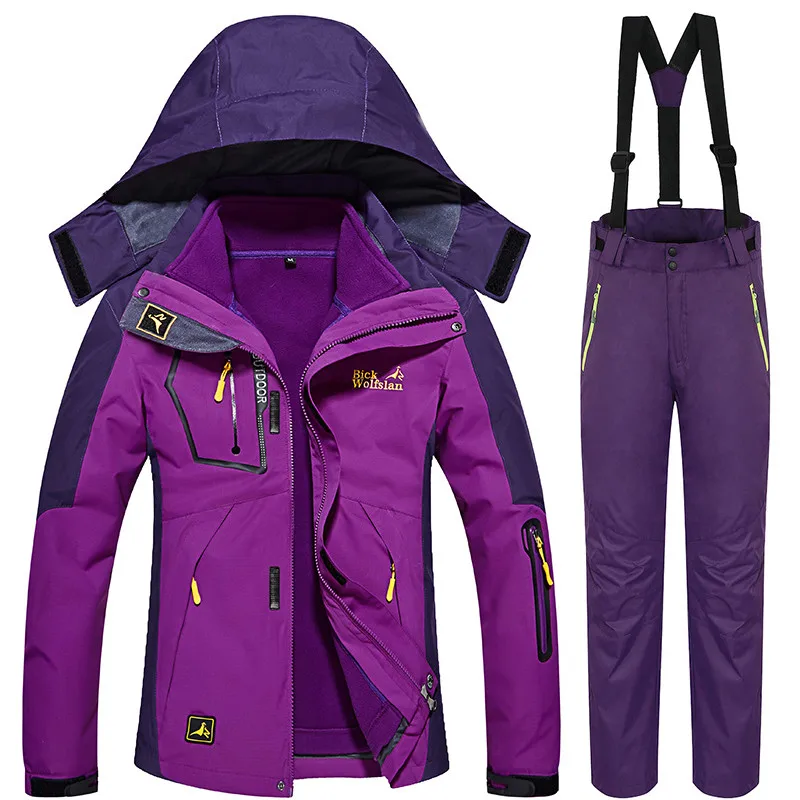Зимние-30 градусов лыжные костюмы для женщин, для улицы, для снега, сноуборда, лыжные куртки и штаны, женские теплые водонепроницаемые комплекты одежды 3 в 1