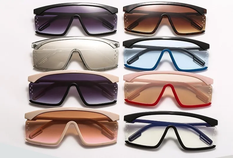 Цельные квадратные Розовые солнцезащитные очки для женщин, роскошные брендовые солнцезащитные очки больших размеров, мужские солнцезащитные очки в полуоправе с отверстиями, шикарные плоские очки Ins
