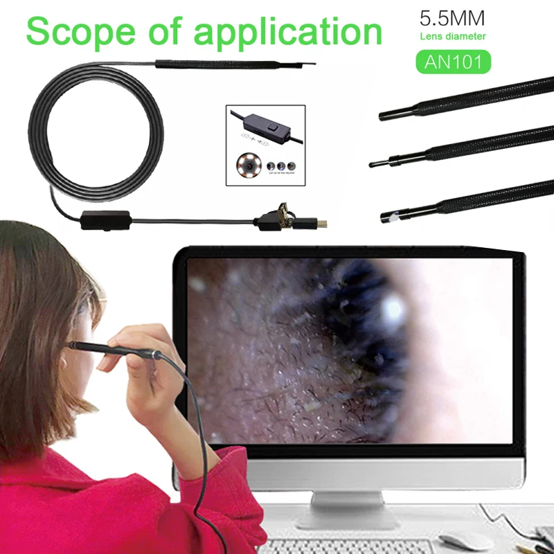 

USB 1.5M 5.5mm PC Waterproof Ear Spoon Endoscope Borescope Durable Computer Mobile Phone Laptop Universal