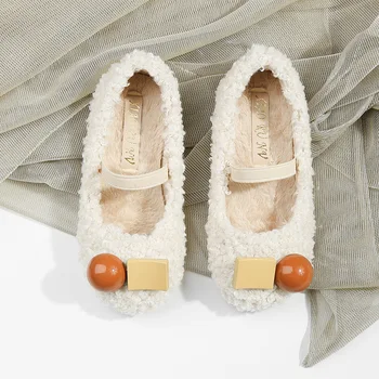 

Kids Shoes 2020 New Autumn Winter Children Fashion Princess Bowtie Flats Baby Girls Plush Warm Shoes Children Cotton Shoes E28