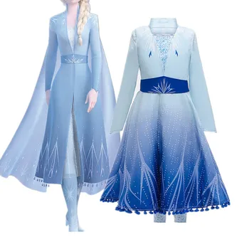 

New Dress For Girls Clothing ice snow 2 Elsa Princess cosplay Set Christmas Cosplay Elsa Birthday Party Sky Blue Princess Dress