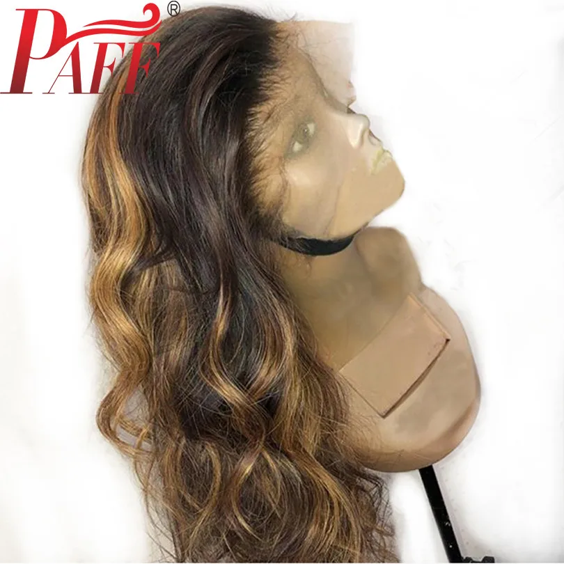PAFF 13x4 парик из натуральных волос с детскими волосами предварительно сорванные волнистые парики из кружева спереди Remy бразильские бесклеевые смешанные цвета фортепиано