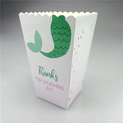 Русалочка бумажные коробки для попкорна сумки милые попкорн коробка вечерние принадлежности закуски коробка контейнер день рождения ребенка душ Свадебные украшения - Цвет: green