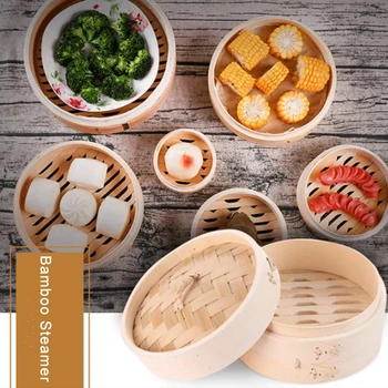 

Bamboo Steamer Cooker Basket 2 Tier Food Dumpling Steamer with Lid Contains 2 Pair of Chopsticks and 50 Wax Papers Liners