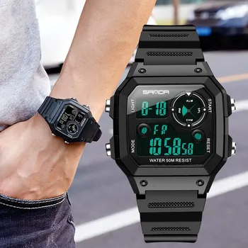 

New Fashion Mens Watches popular multi-functional Resin relectronic Watch swimming waterproof alarm luminous male Watch Men