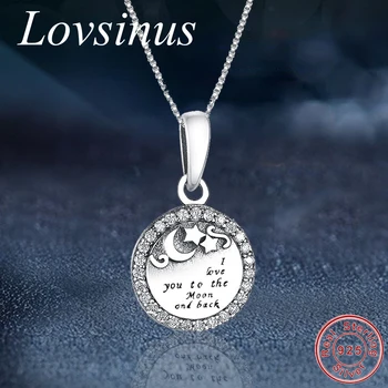 

Real S925 Sterling Silver Letter I LOVE YOU TO THE MOON AND BACK Round Pendant Necklace for Wedding Necklace Accessories Gifts