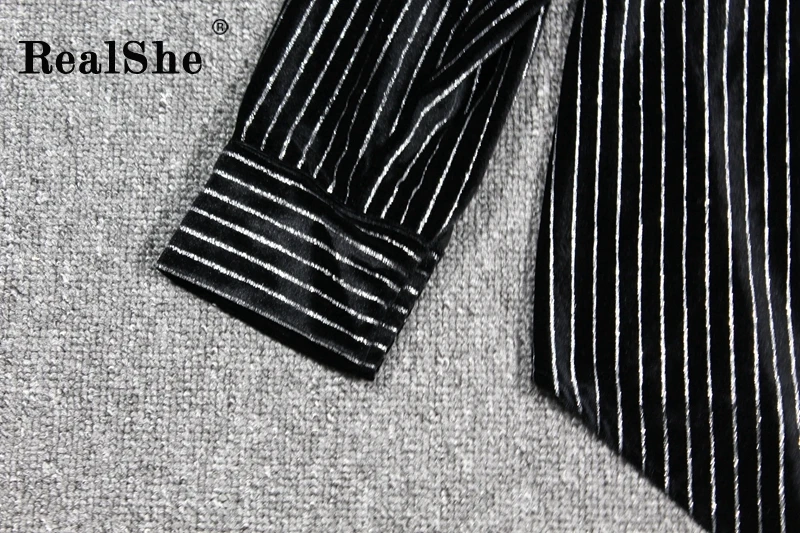 RealShe, новинка, женские блузки Mujer De Moda, Осень-зима, черная полосатая блузка, Женские топы и блузки с длинным рукавом, Рубашки, Топы