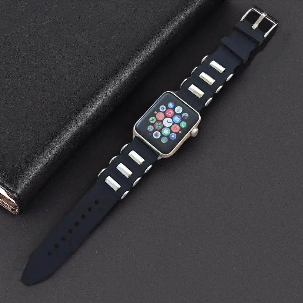 Резиновый армейский ремешок для Apple Watch Series 4 3 2 1 мягкий силиконовый iWatch 40 мм 44 38 42