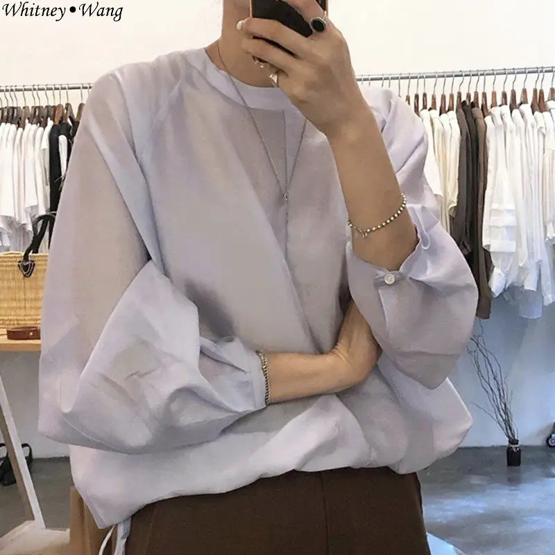 WHITNEY WANG блузки женские 2019 мода уличная корейский стиль шнурок подол блузка блузы