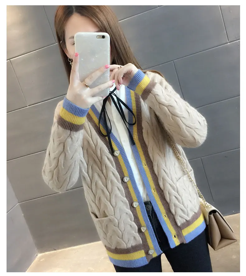 Autumn Winter Women Knitting Cardigan Sweaters Casual Twist Knitted Sweaters Coat with Pockets