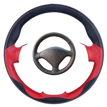 

DIY Black Steering Wheel Cover Leather Hand-stitched Car For Peugeot 307