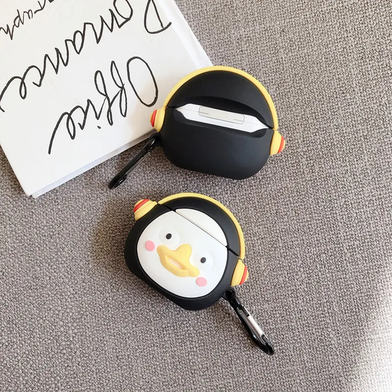 Чехол для наушников AirPods Pro с милым Пингвином из мультфильма для Apple AirPods 1 2 3 Bluetooth, мягкий силиконовый чехол с крючком