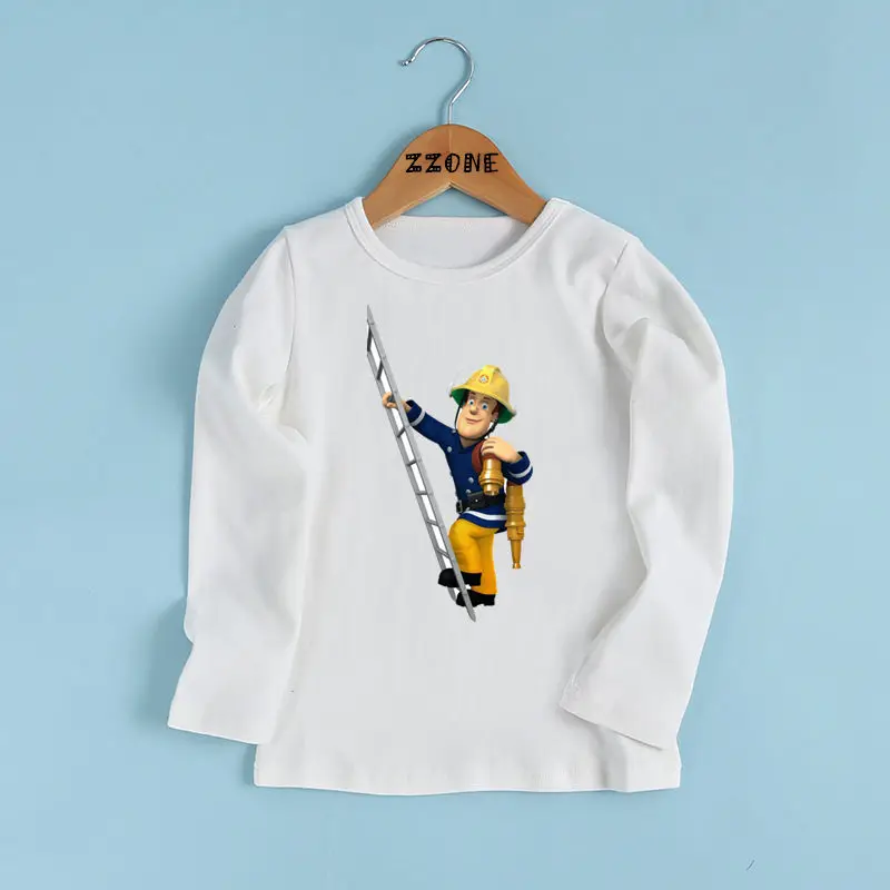 Модная футболка с рисунком пожарного Сэма для мальчиков и девочек Повседневная забавная футболка для малышей детская белая одежда с длинными рукавами LKP2078 - Цвет: whiteB