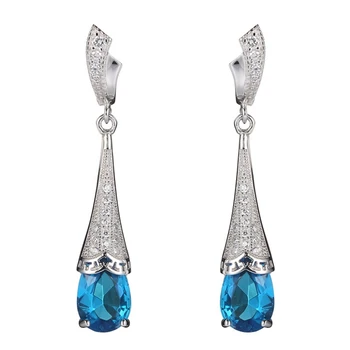 

Eulonvan 925 sterling Silver Engagement Wedding Earrings for women Jewelry & Accessories dropshipping Blue Cubic Zirconia S-3711