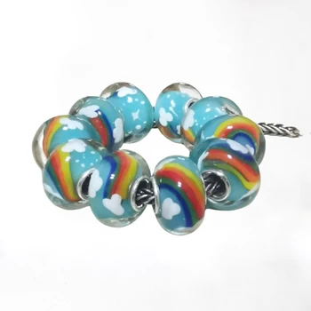 

Rainbow Real 925 Sterling Silver Round Murano Glass Beads Fit Original Charm Bracelet Authentic S925 Jewelry Accessories