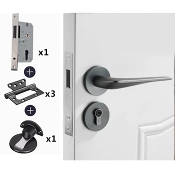 

Aluminum Alloy Durable Door Handle Lock Cylinder Magnetic Lock Lever Latch Home Security Solid Square Tongue Interior Door Lock