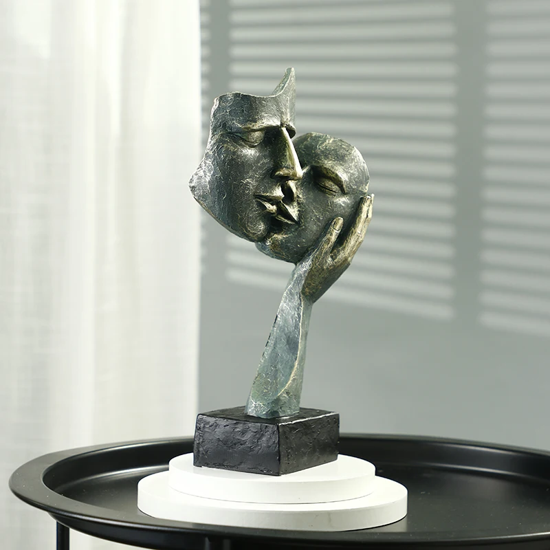 Decorative Statues Cyan Gold Face Mask Sculptures For The Room Couple Gift Room Ornaments Home Decor Craft Desktop Accessories